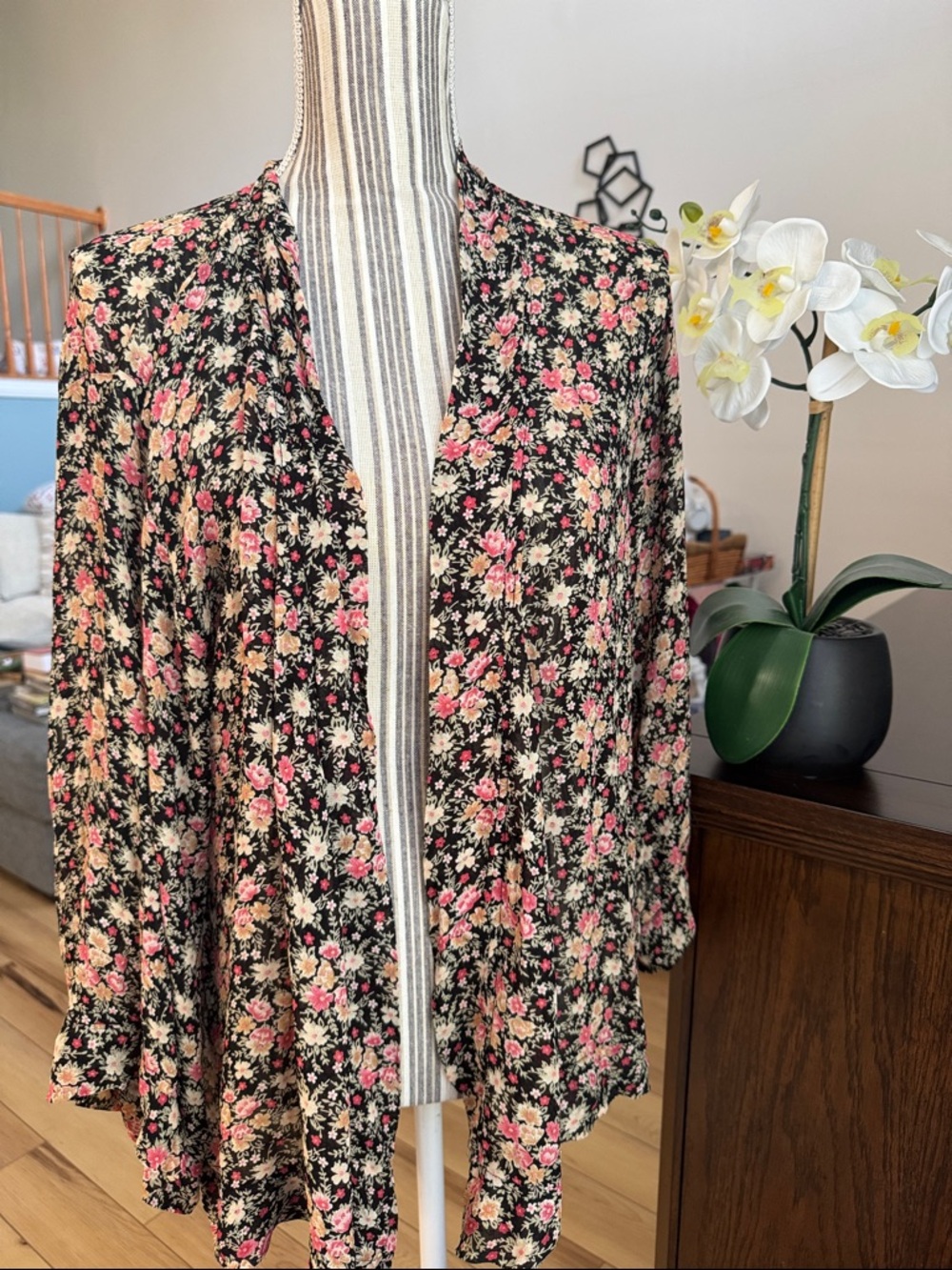 Free People Womens Open Front Cardigan Sweater Multicolor Floral Boho